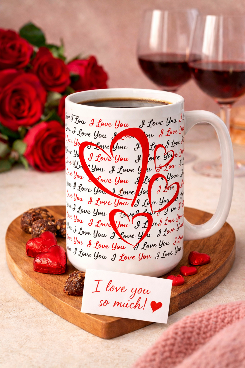 Love Notes Heart Mug - 15 oz Ceramic Mug with Endless I Love You's