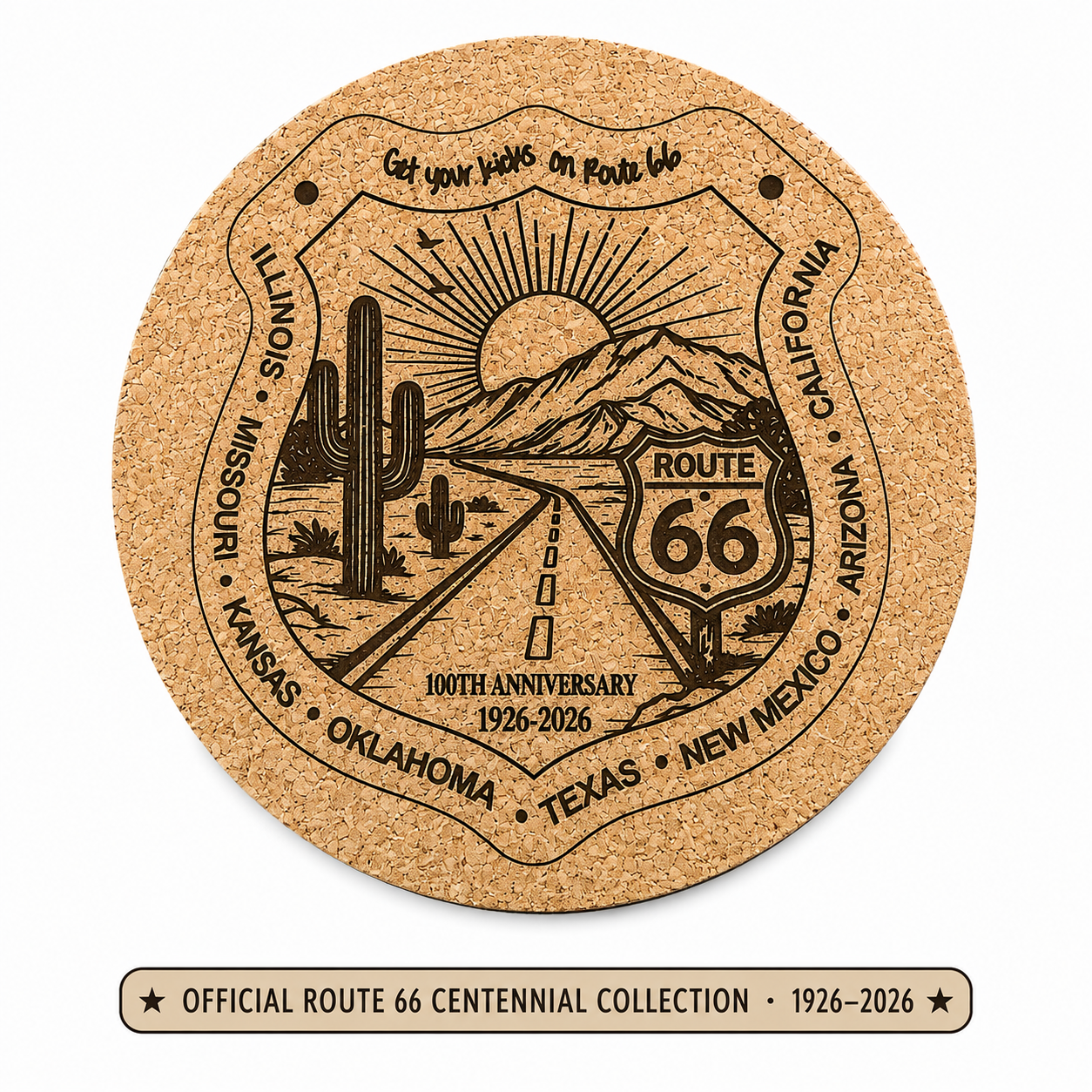 Route 66 100-Year Commemorative Wooden Magnet