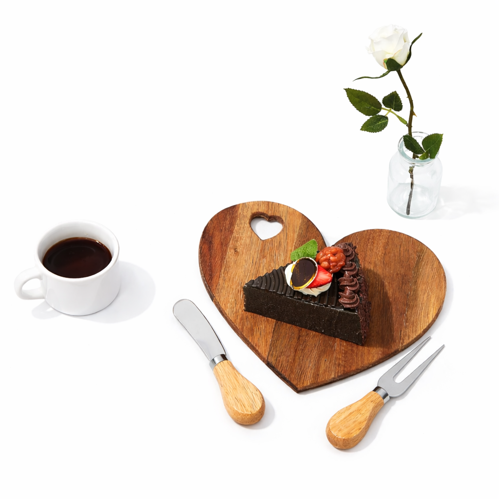 Heart Shape "I Love You" Acacia Cutting Board Set