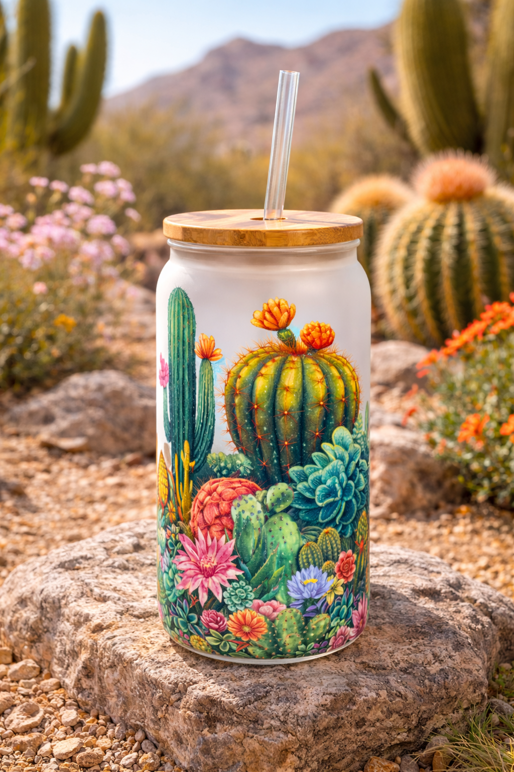 Barrel Cactus – 16 oz Glass Tumbler