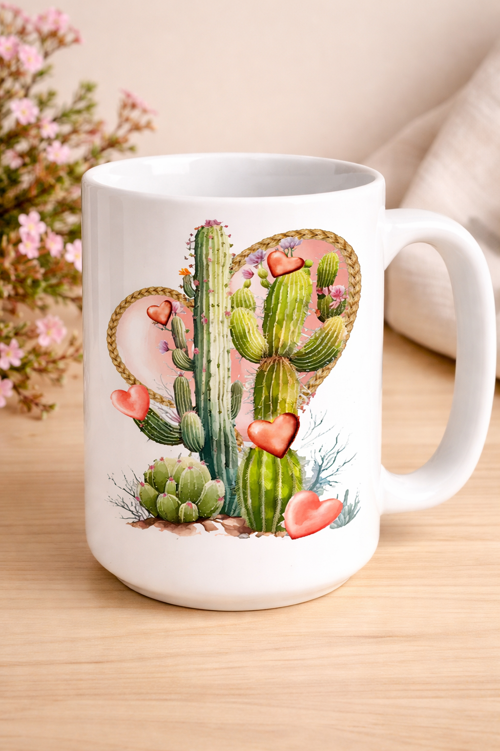 Cactus Heart Mug – 15 oz Ceramic Coffee Mug