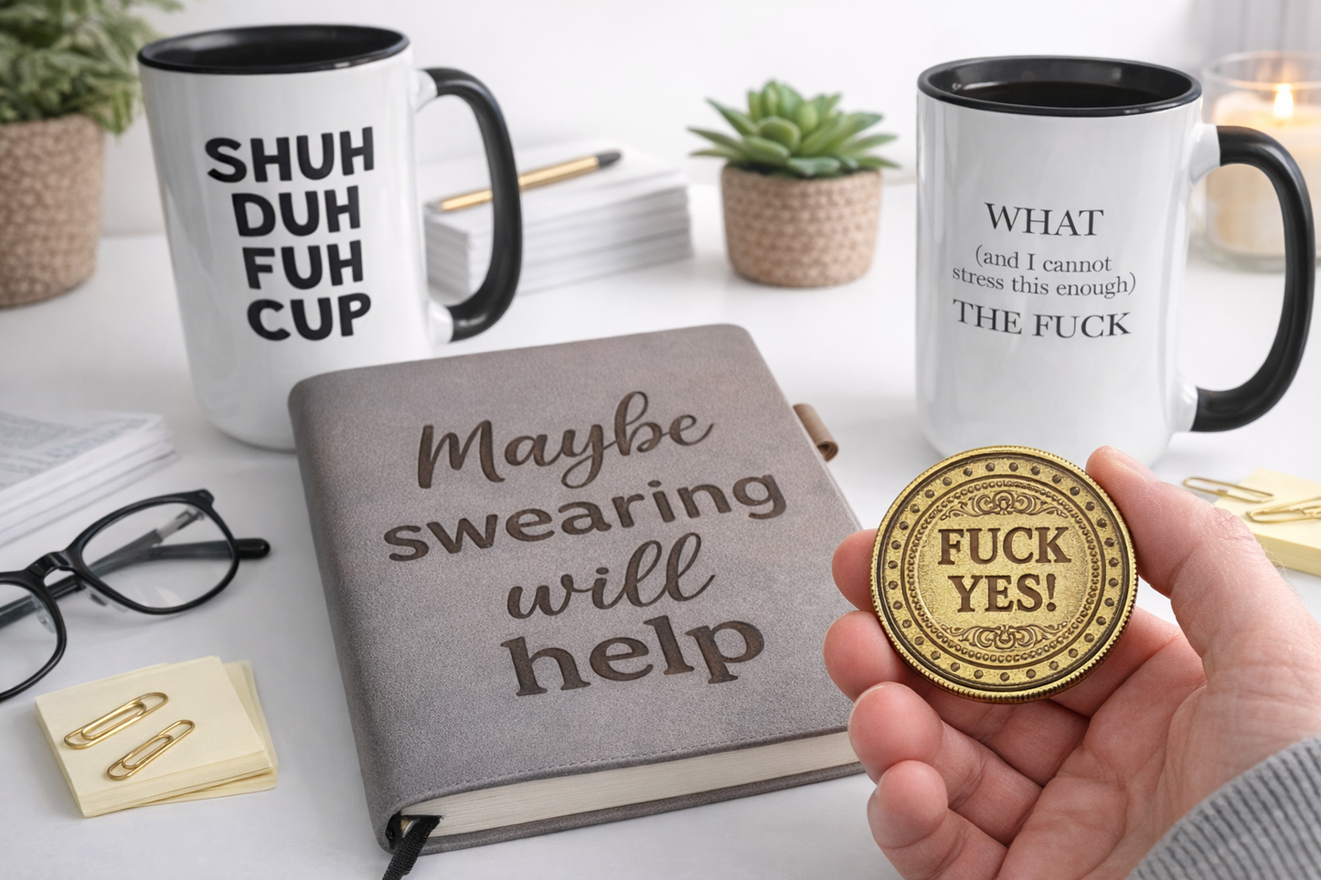 Snarky Double-Sided Engraved Challenge Coin – “F*ck Yes!” / “Hell No!