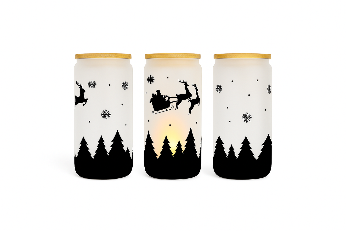 Santa Sleigh Ride with Bamboo Lid Glass Tumbler