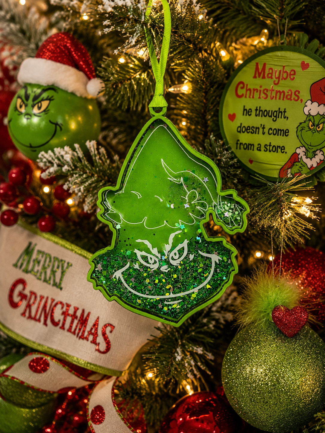 Grinch-Inspired Glitter Shaker Ornament – 3-Layer Christmas Ornament