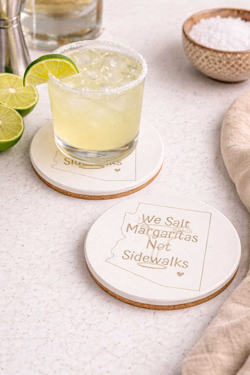 Arizona “We Salt Margaritas Not Sidewalks” Stone White Coaster