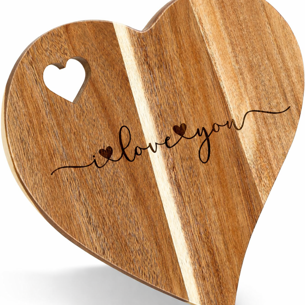 Heart Shape "I Love You" Acacia Cutting Board Set
