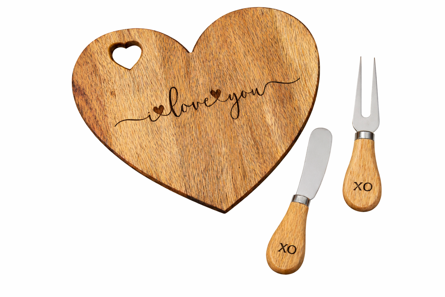 Heart Shape "I Love You" Acacia Cutting Board Set