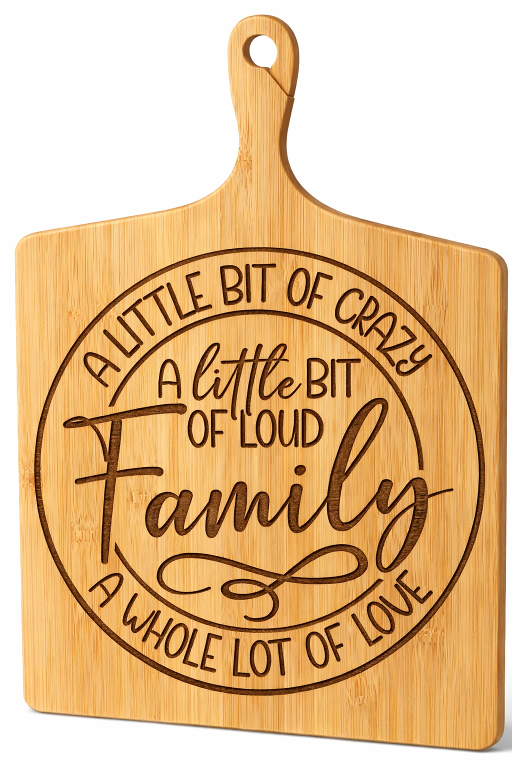 A Little Bit of Crazy” Engraved Bamboo Cutting Board – 17″ × 13