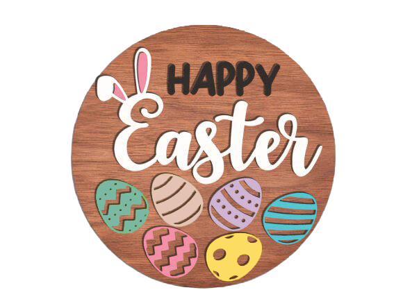 Happy Easter Round Wood Door Hanger (14”)