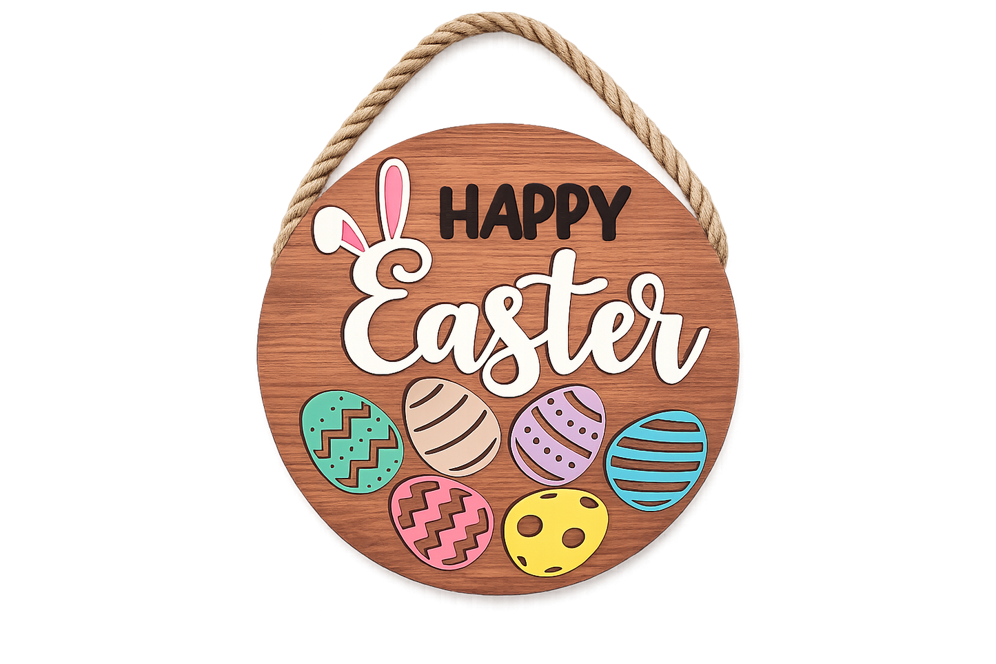 Happy Easter Round Wood Door Hanger (14”)