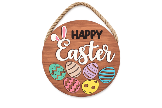 Happy Easter Round Wood Door Hanger (14”)