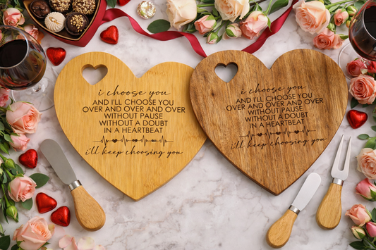“I Choose You” Heart-Shaped Acacia Cutting Board