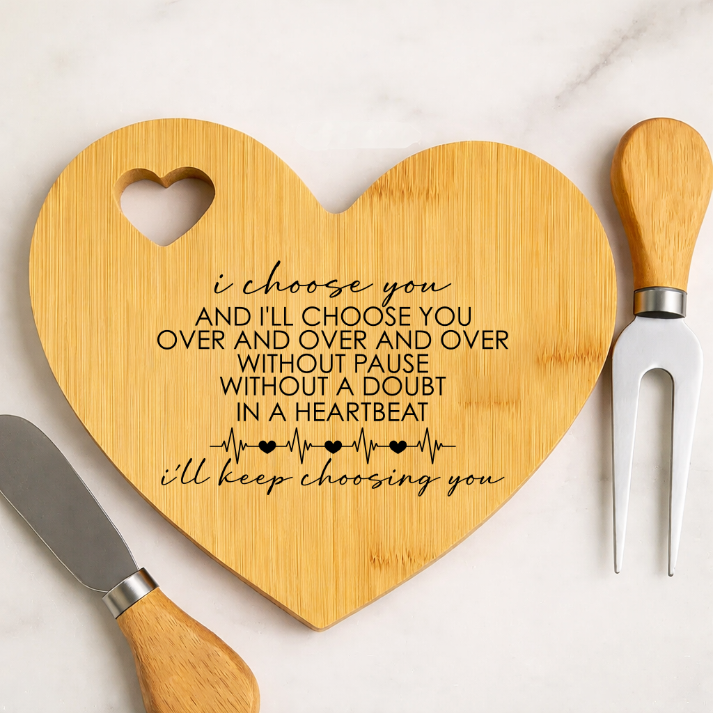 “I Choose You” Heart-Shaped Bamboo Cutting Board
