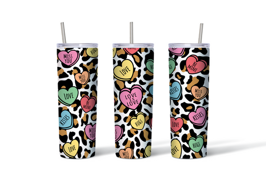 Leopard Hearts Conversation Hearts Tumbler - 20 oz. Stainless Steel