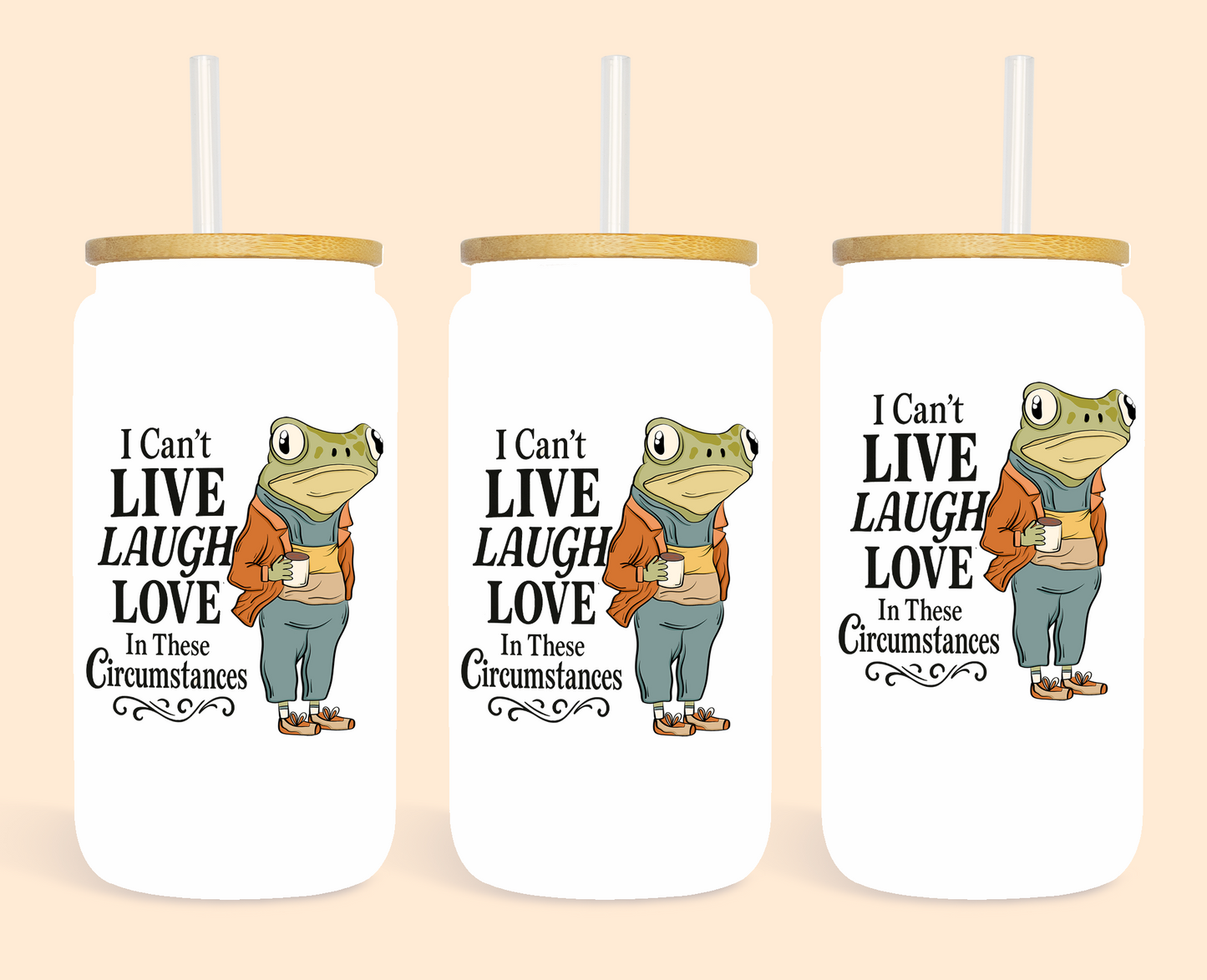 I Can’t Live Laugh Love In These Circumstances – 16 oz WHITE Glass Tumbler