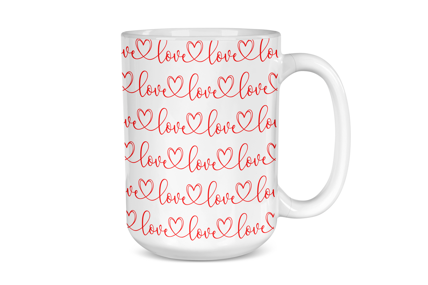 Love Script Pattern Mug - 15 oz. Heart Love White Mug
