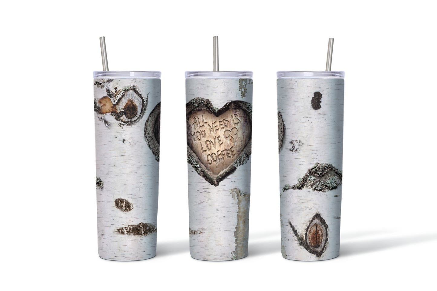 Love & Coffee Birch Heart Tumbler - 20 oz Stainless Steel