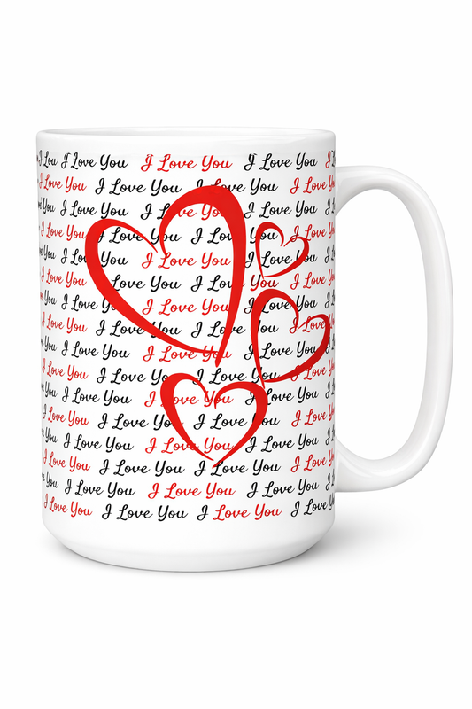 Love Notes Heart Mug - 15 oz Ceramic Mug with Endless I Love You's