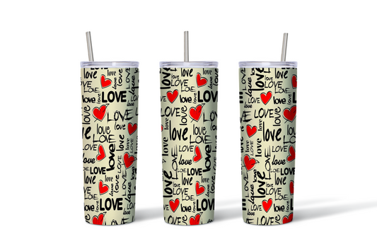 Love Love Love Red Hearts Tumbler - 20 oz. Stainless Steel