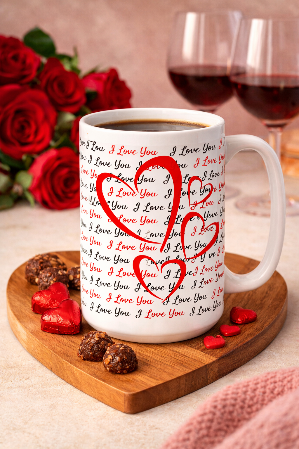 Love Notes Heart Mug - 15 oz Ceramic Mug with Endless I Love You's