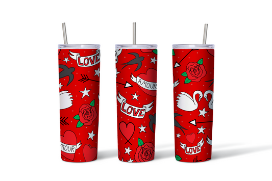 Retro Love Tattoo Flash Valentine Tumbler – 20 oz Stainless Steel