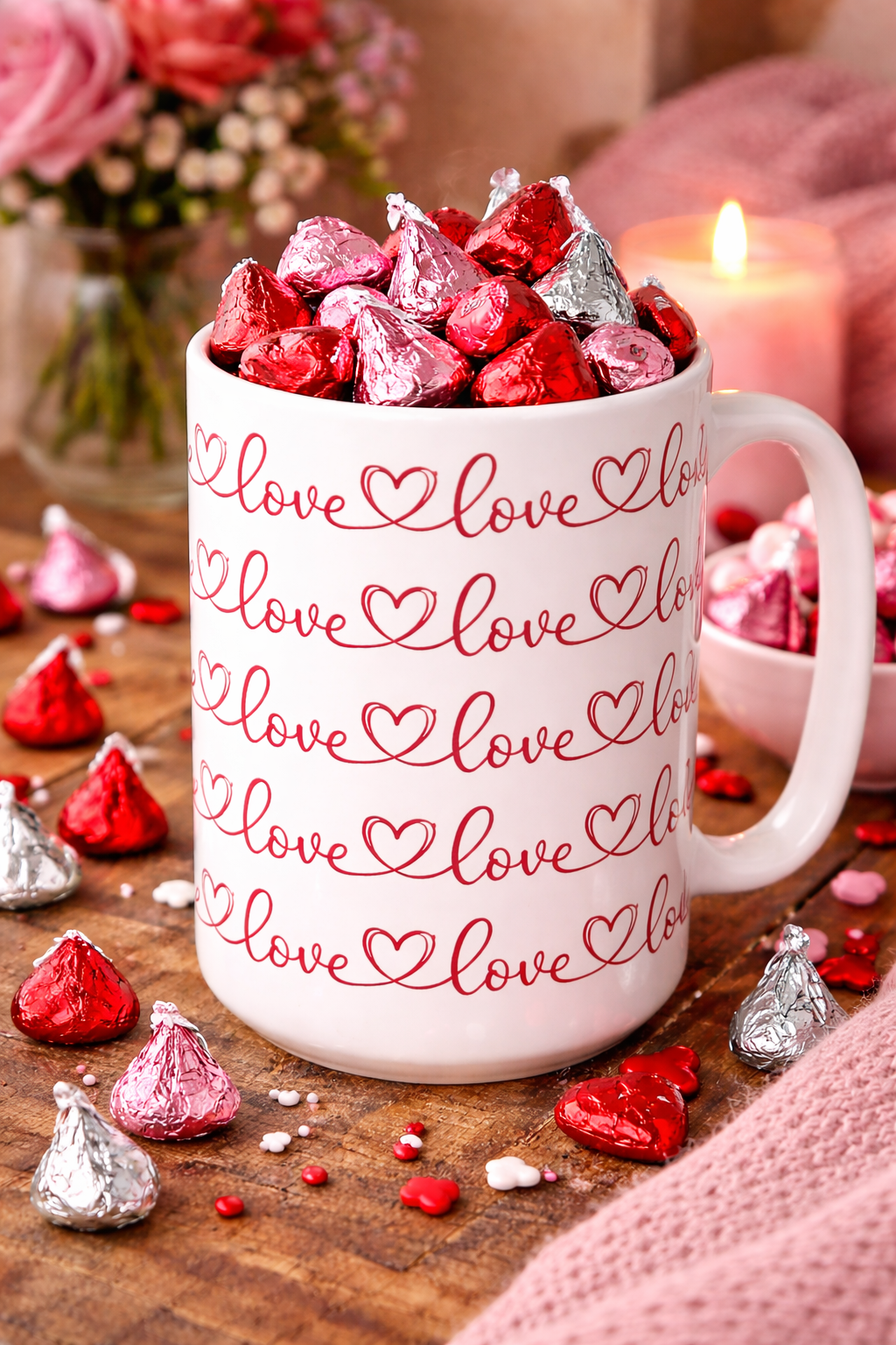 Love Script Pattern Mug - 15 oz. Heart Love White Mug