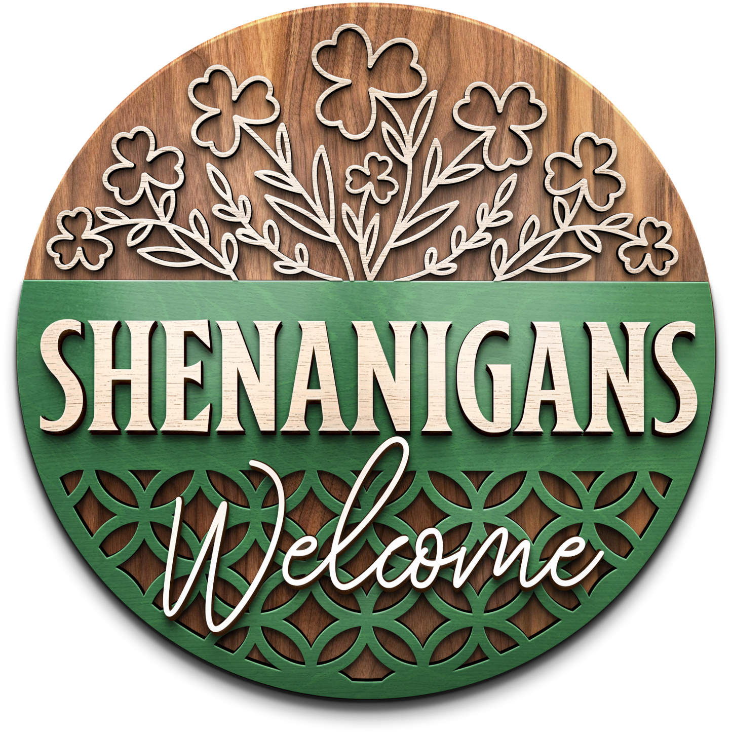 Shenanigans Welcome | Round Wood Door Hanger (14”)
