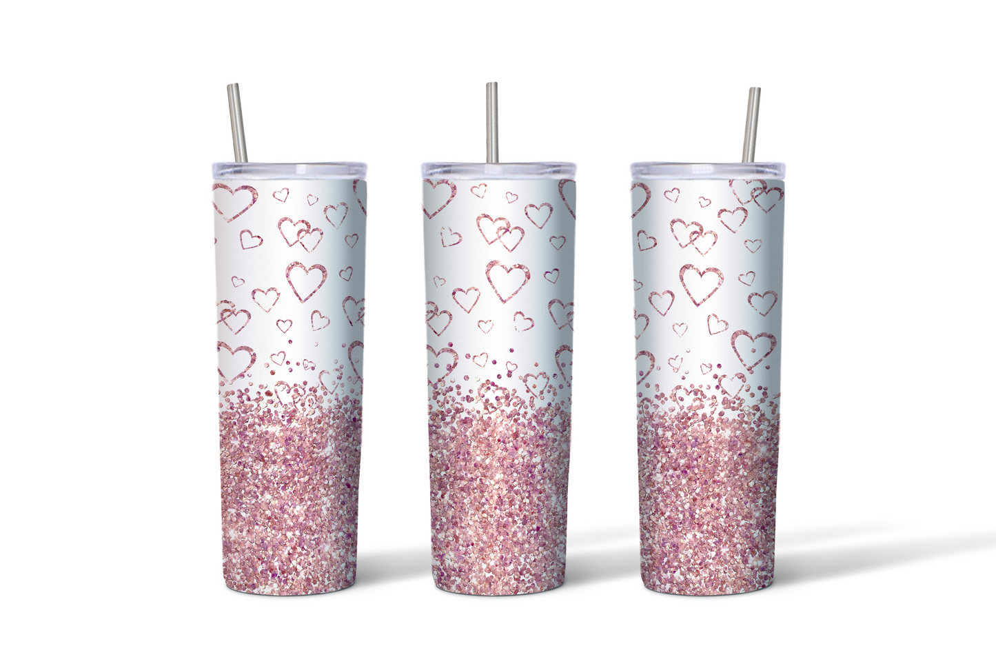 Pink Glitter Hearts Tumbler - 20 oz. Stainless Steel