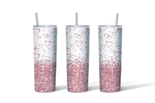 Pink Glitter Hearts Tumbler - 20 oz. Stainless Steel