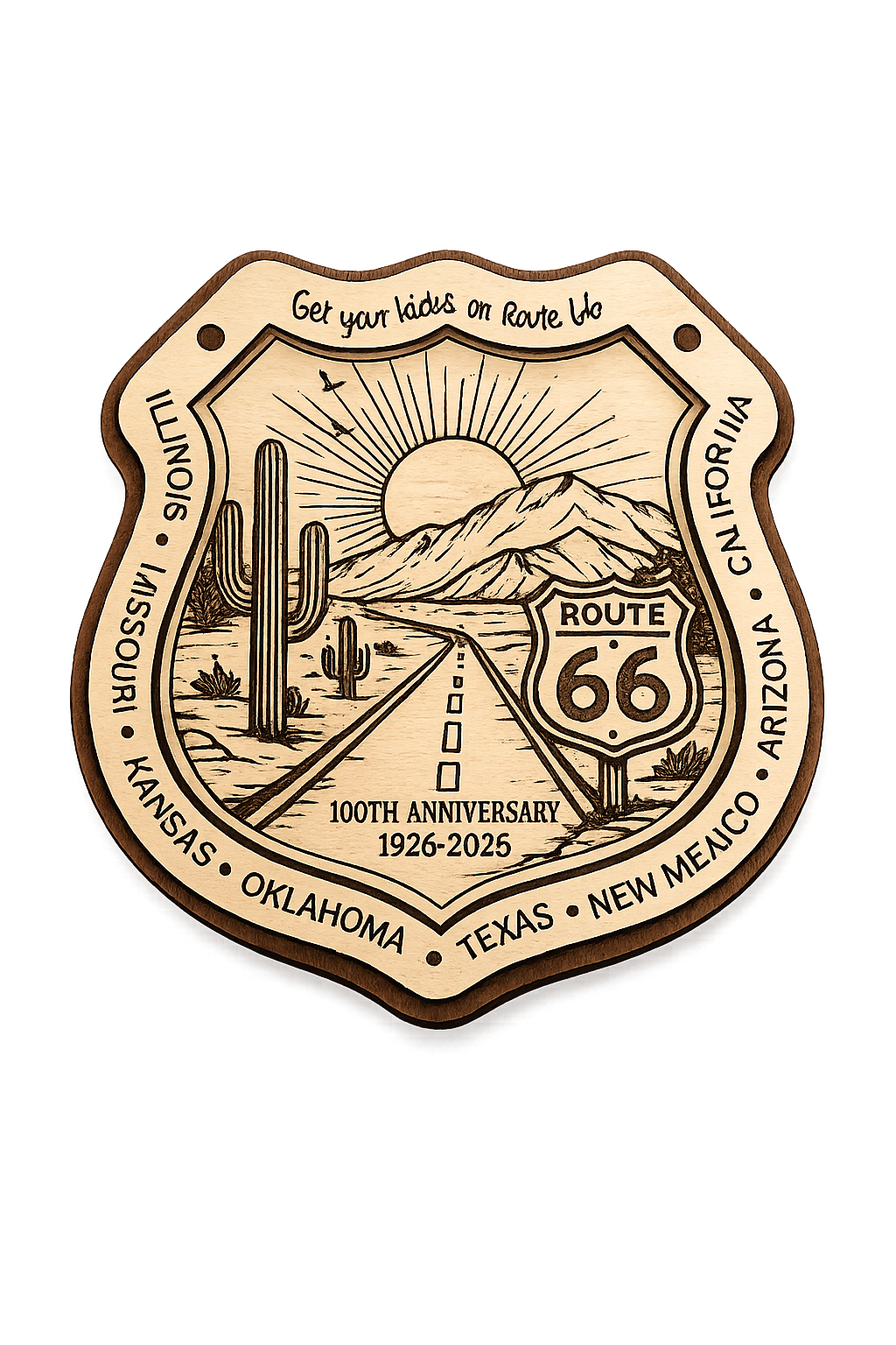 Route 66 100-Year Commemorative Wooden Magnet