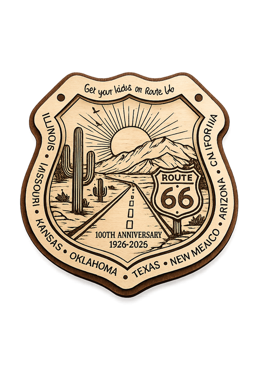 Route 66 100-Year Commemorative Wooden Magnet
