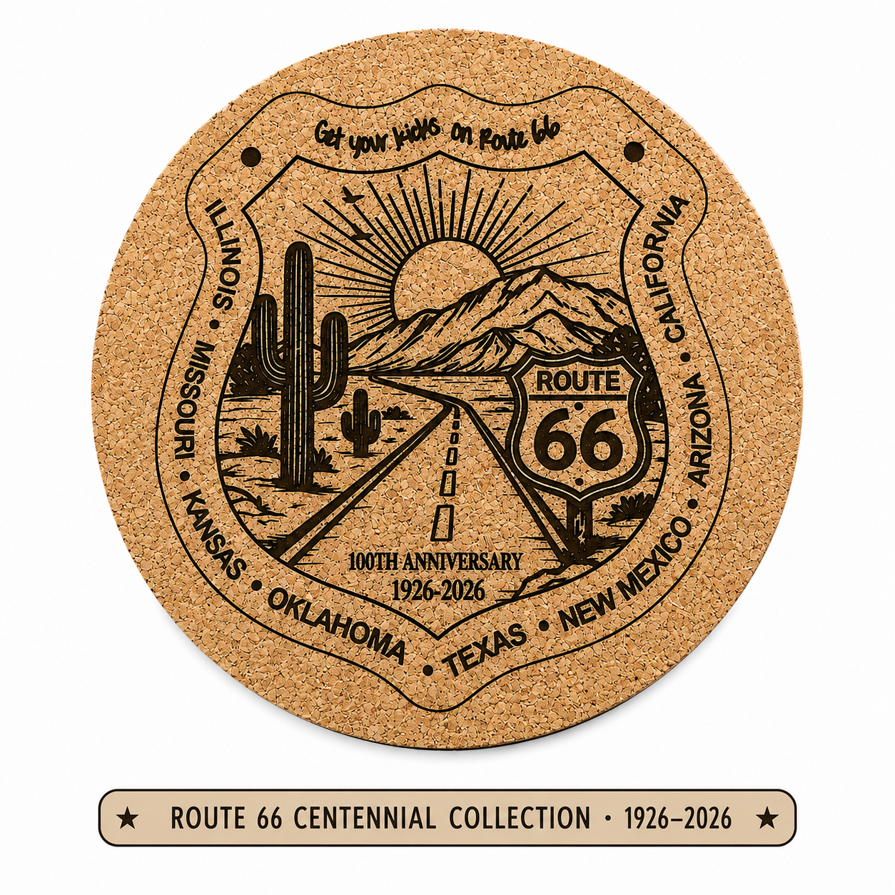 100 Year Route 66 Commemorative Cork Coaster