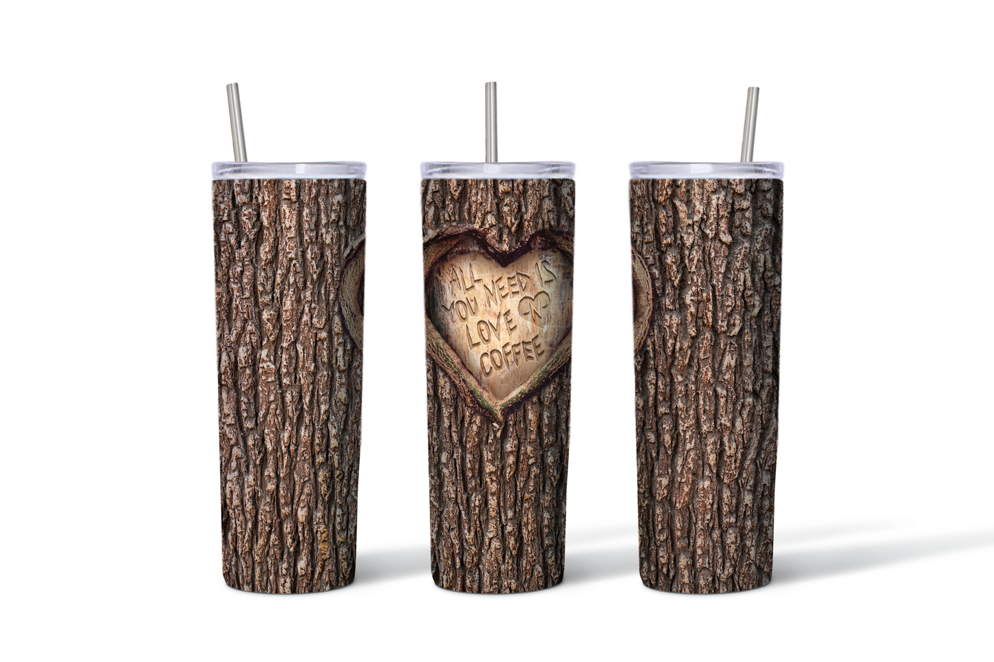 Love & Coffee Tree Carved Heart Tumbler - 20 oz Stainless Steel