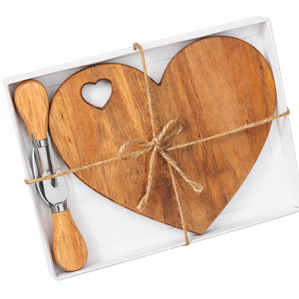 Heart Shape "I Love You" Acacia Cutting Board Set