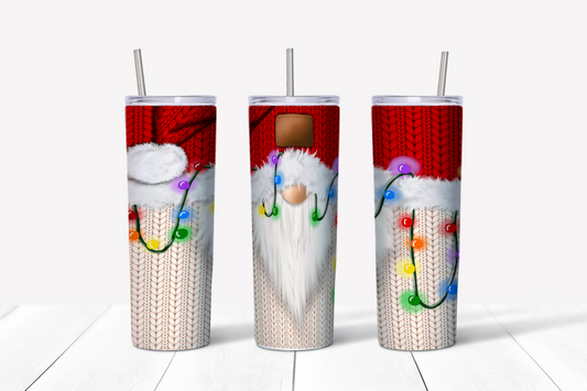 Gnome Face with Holiday Lights Christmas Tumbler