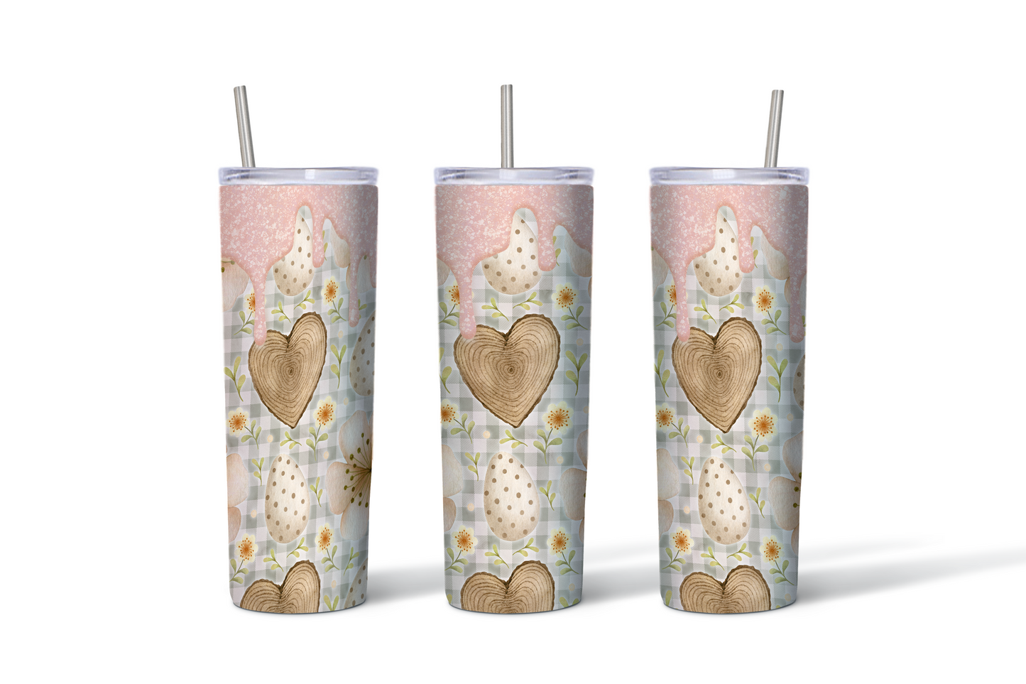 Spring Wooden Heart &amp; Easter Eggs – 20 oz Skinny Stainless Steel Tumbler