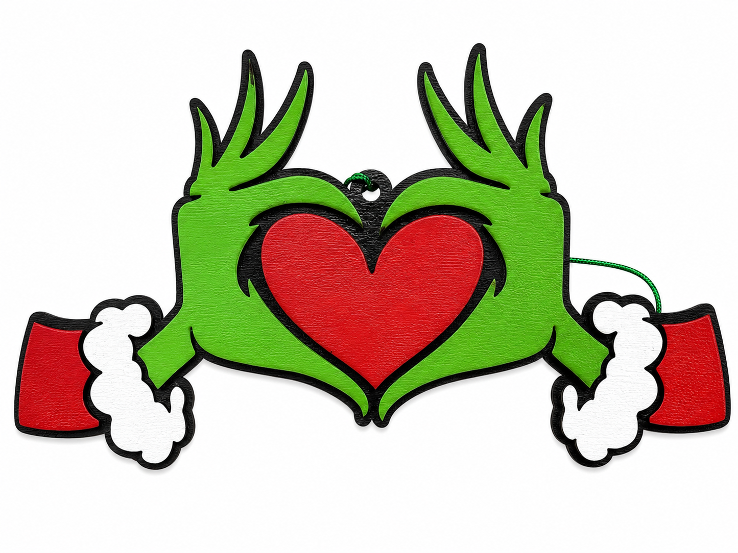 Grinch Heart Hands Ornament – Layered Wooden Christmas Ornament