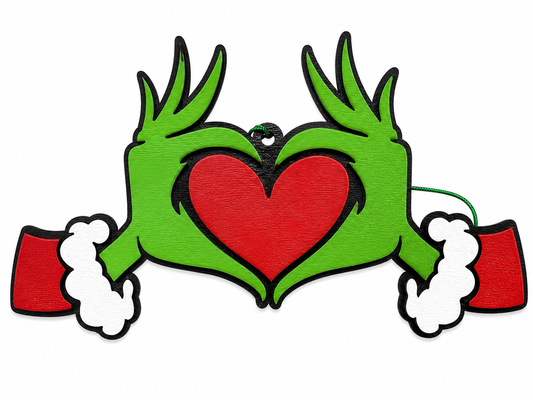 Grinch Heart Hands Ornament – Layered Wooden Christmas Ornament