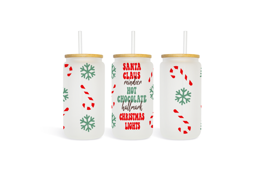 Santa, Lights, & Hallmark Vibes Glass Tumbler