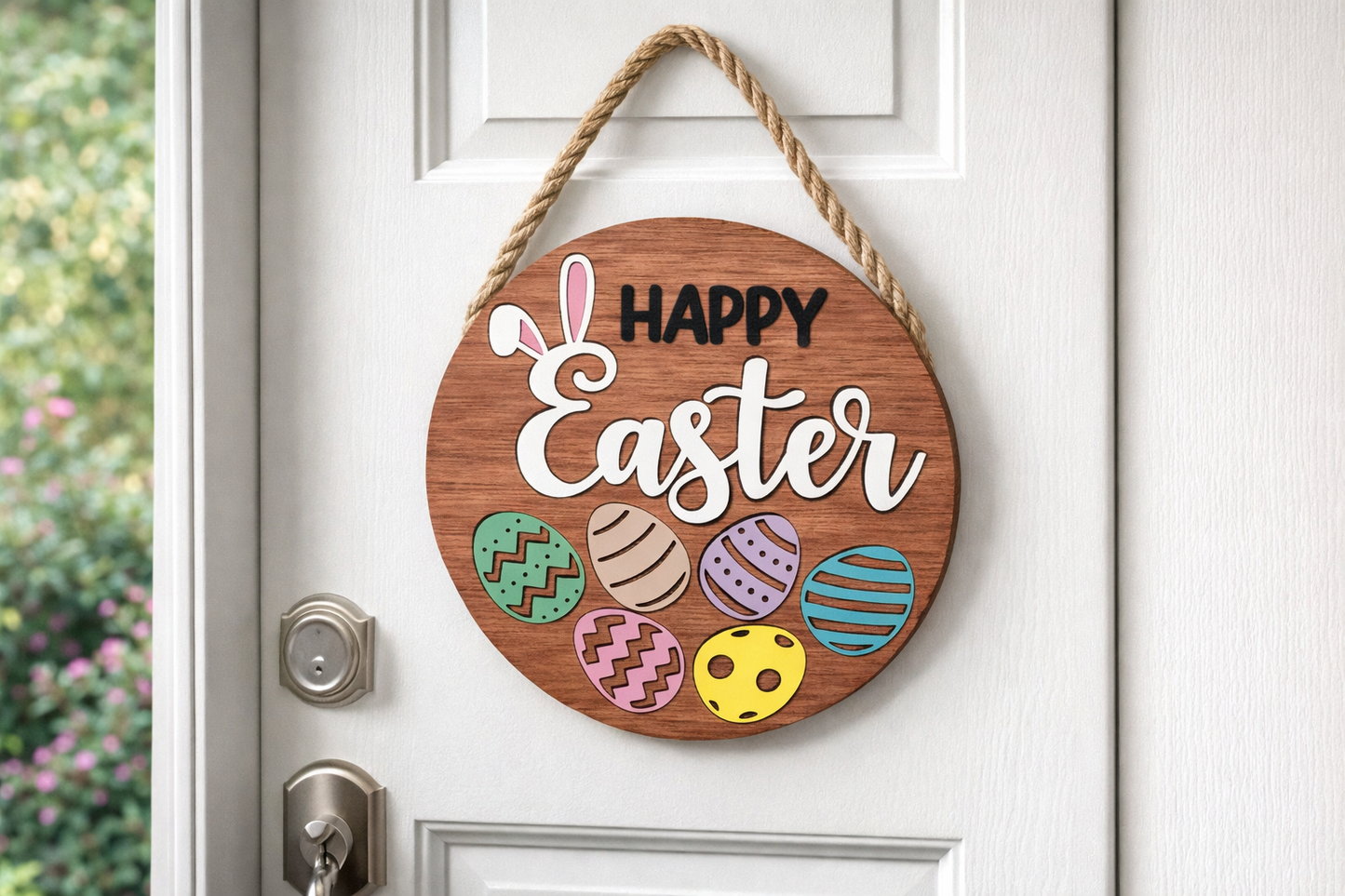 Happy Easter Round Wood Door Hanger (14”)