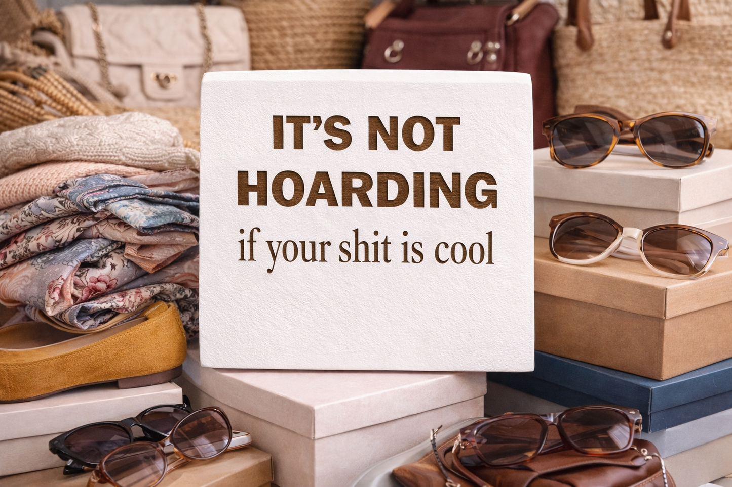 Cool Hoarding - Funny Wood Block Signs – Snarky Shelf &amp; Desk Decor
