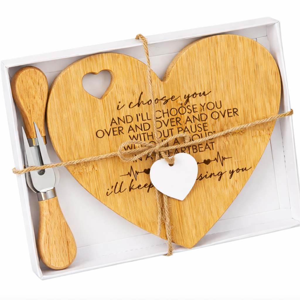 “I Choose You” Heart-Shaped Bamboo Cutting Board