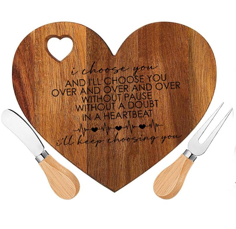 “I Choose You” Heart-Shaped Acacia Cutting Board