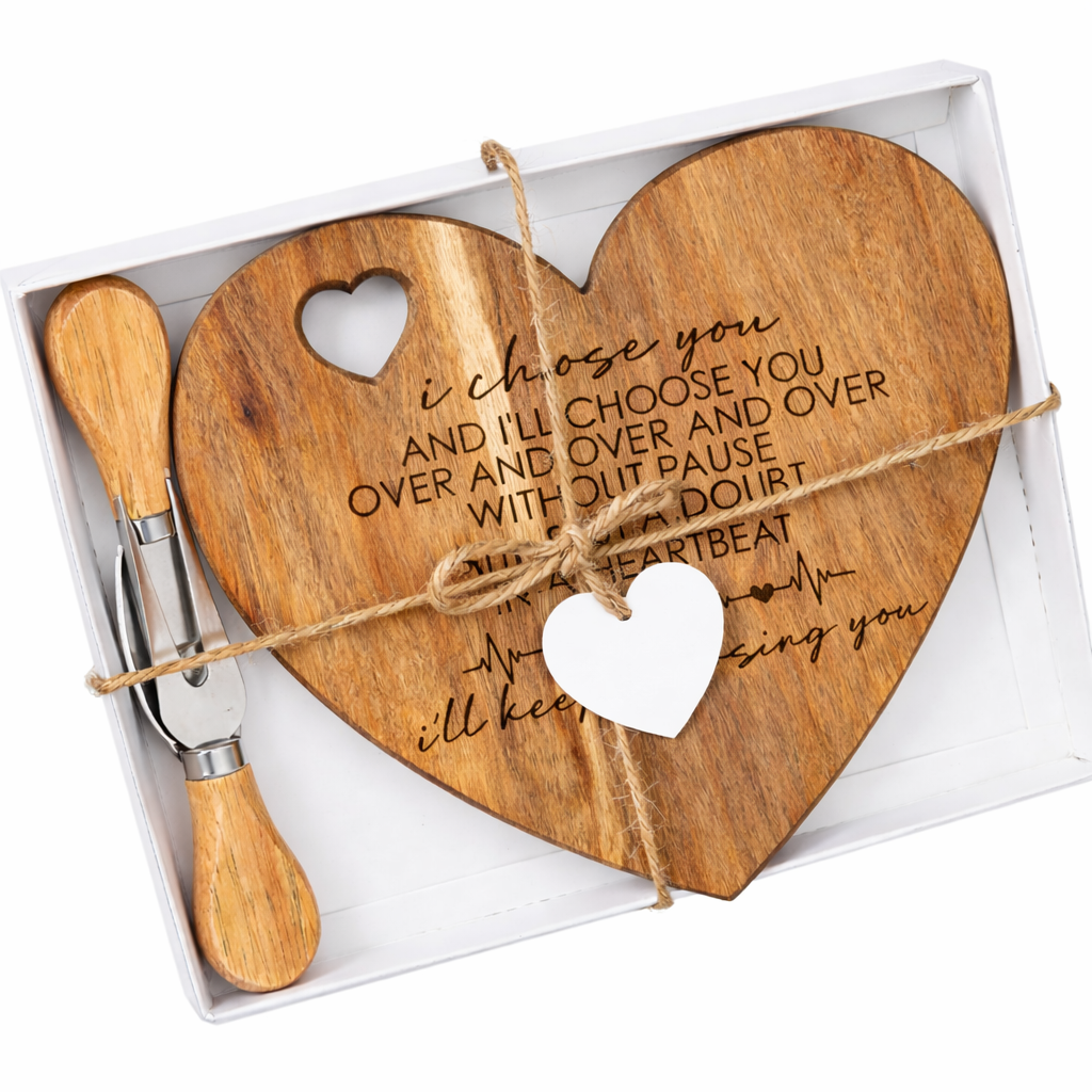 “I Choose You” Heart-Shaped Acacia Cutting Board