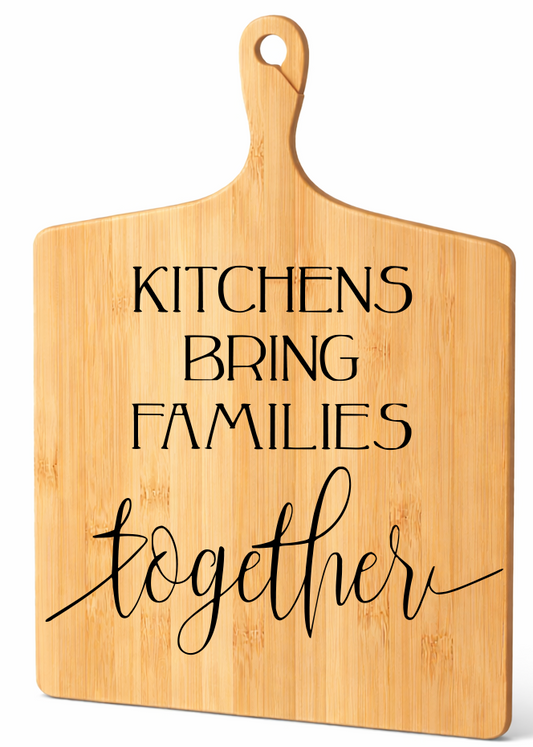 Kitchens Bring Families Together” Engraved Bamboo Cutting Board – 17″ × 13″