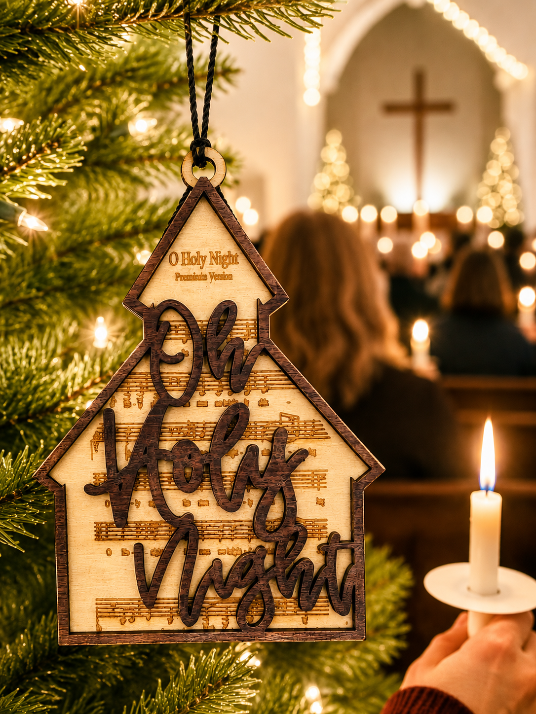 O Holy Night Church Ornament – Layered Wooden Christmas Ornament