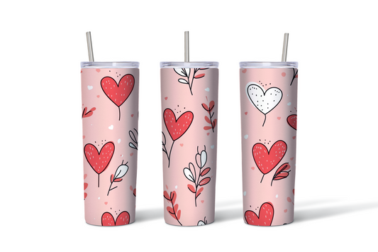 Blush Heart Blooms Valentine Tumbler – 20 oz Stainless Steel