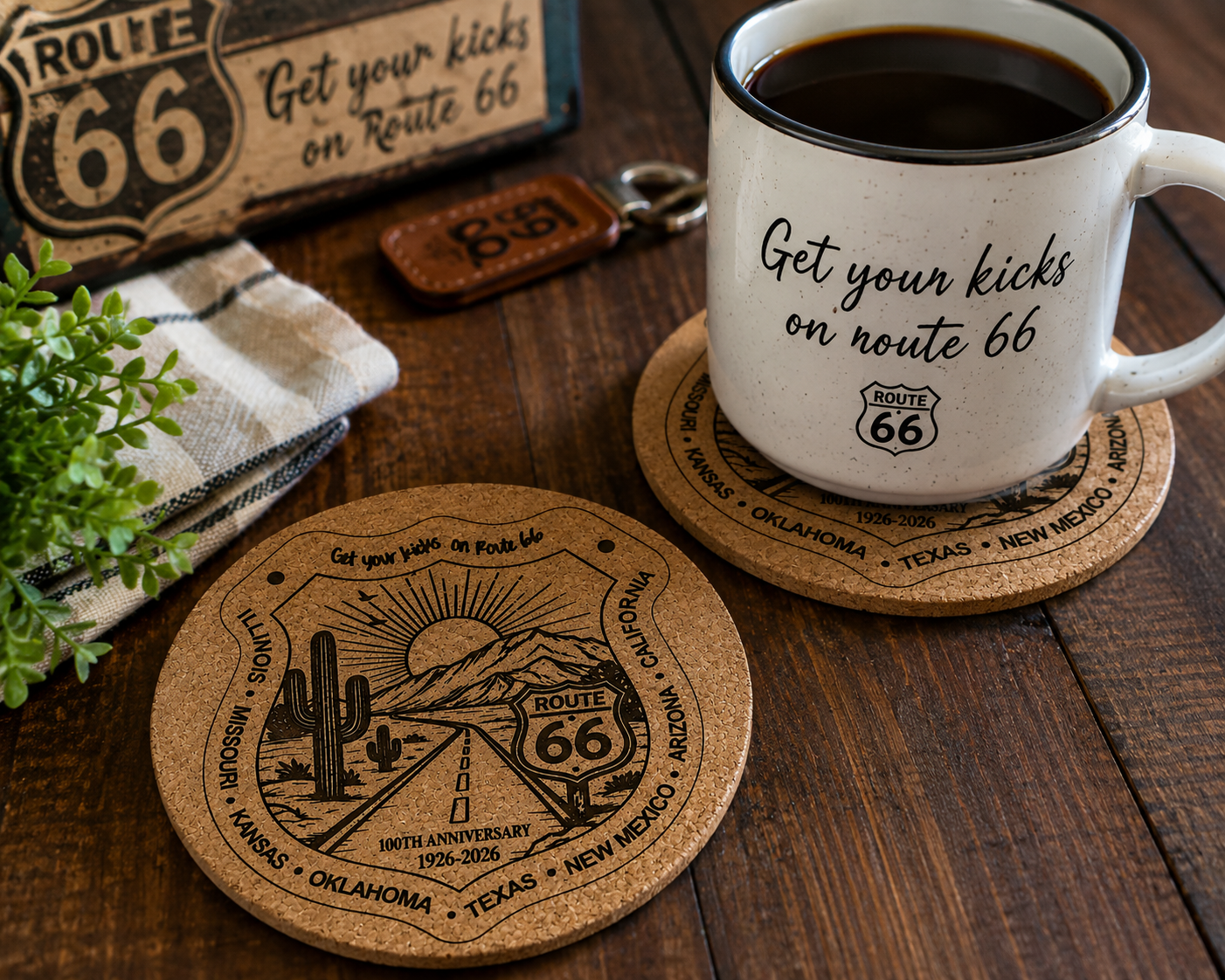 100 Year Route 66 Commemorative Cork Coaster
