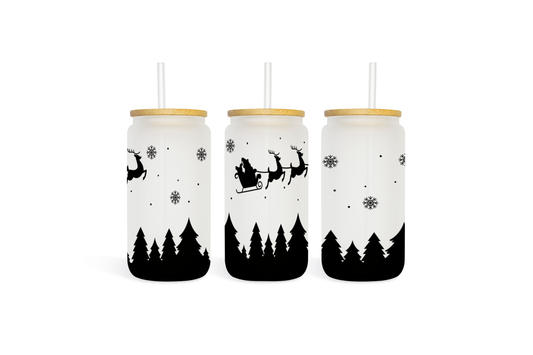 Santa Sleigh Ride with Bamboo Lid Glass Tumbler