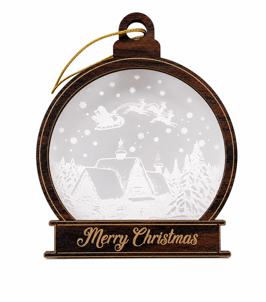 Snow Globe Santa Ornament – Layered Acrylic & Wood Christmas Ornament